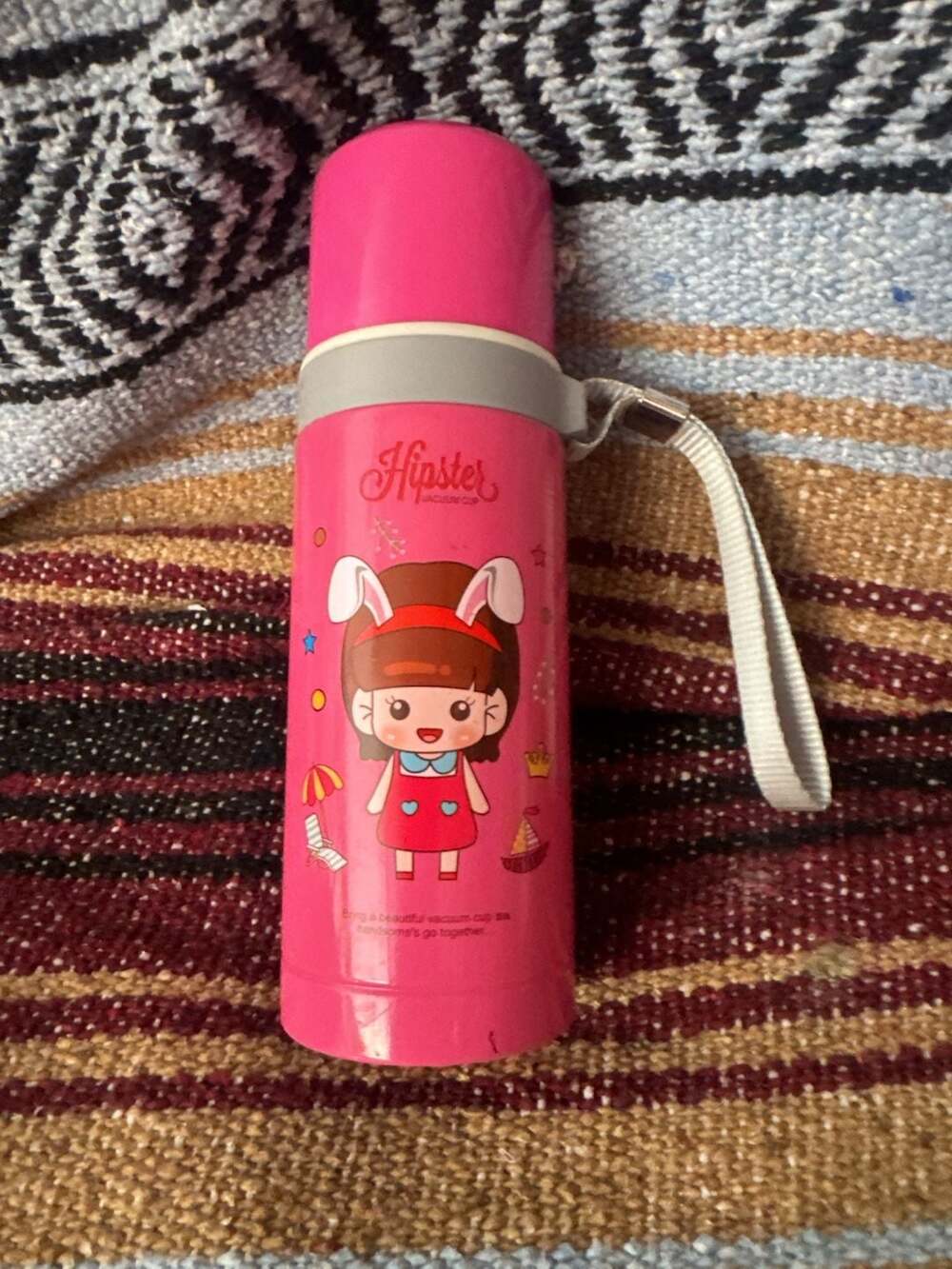 OKADI Hipster Vacuum Cup InsulatedStainless Steel Water Bottle Pink Bunny Design
